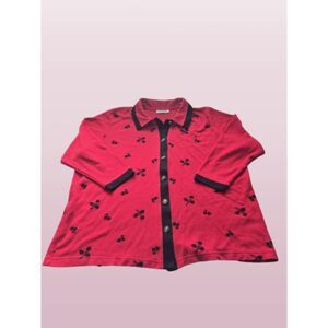 Vintage Eccotoo Red Floral Cardigan Womens Sweater (Check measurements)